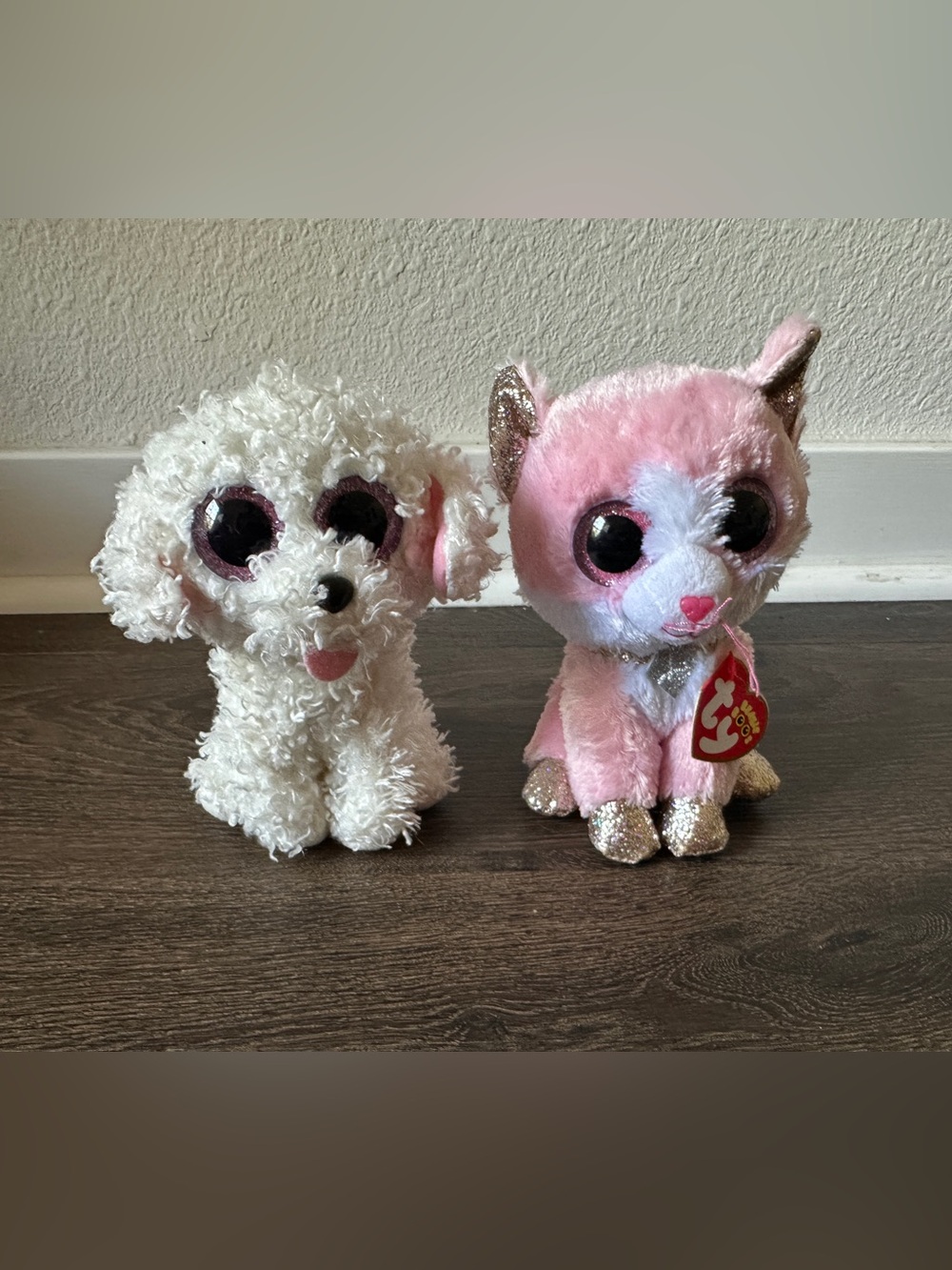 Ty Beanie Boos - PIPPIE the Dog 6" Stuffed Plush Toy & FIONA Pink cat plush lot